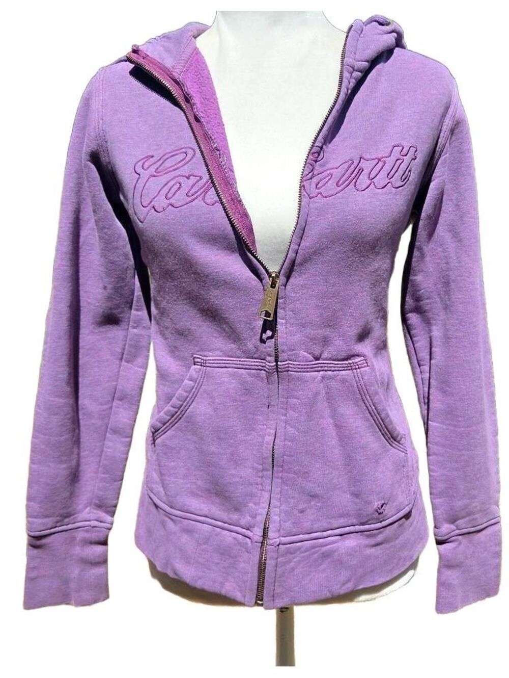 Carhartt Y2K Gorpcore Zip Hoodie S Lavender Heather Script Logo Grunge